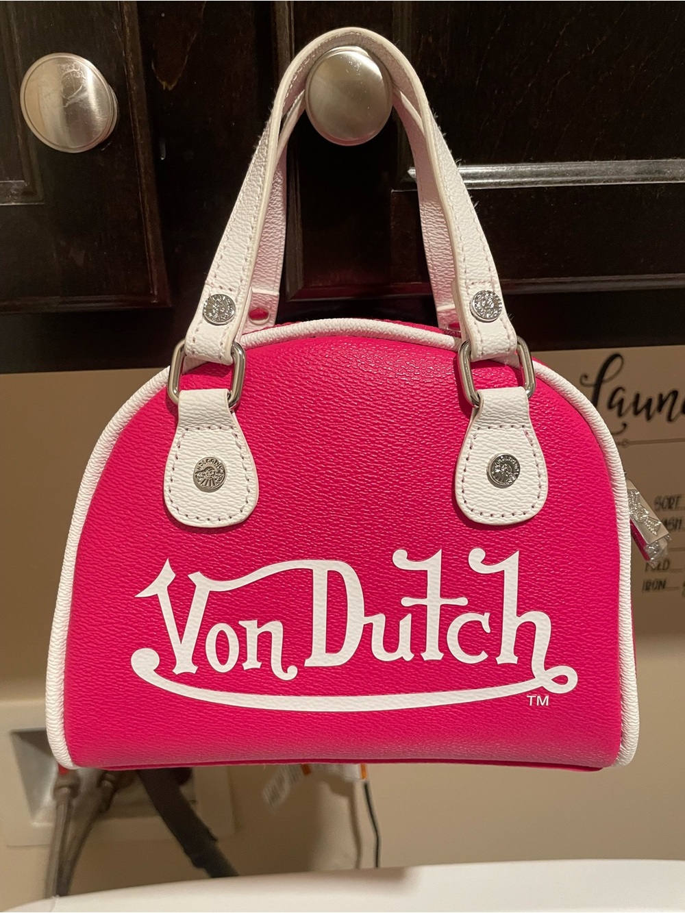 NWT Von Dutch Hot Pink and White Winged Eye Mini Bag